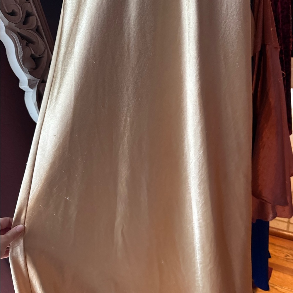 Free People Beatrice Dress in Warm Sand gold satin boho - Picture 8 of 8